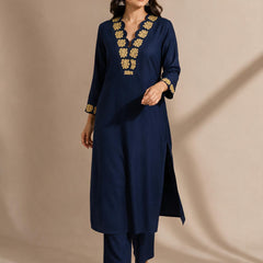 Embroidered Cotton Straight Kurta Set
