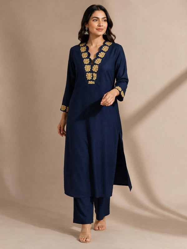 Embroidered Cotton Straight Kurta Set