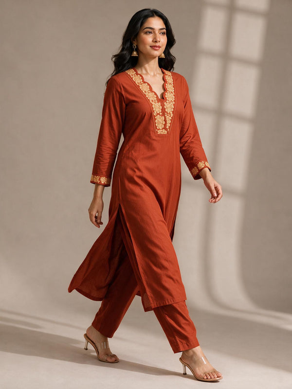 Embroidered Cotton Straight Kurta Set