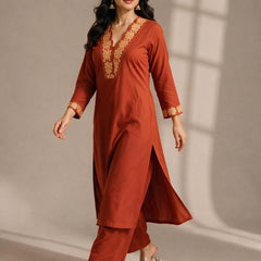 Embroidered Cotton Straight Kurta Set