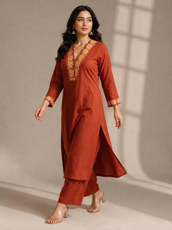 Embroidered Cotton Straight Kurta Set